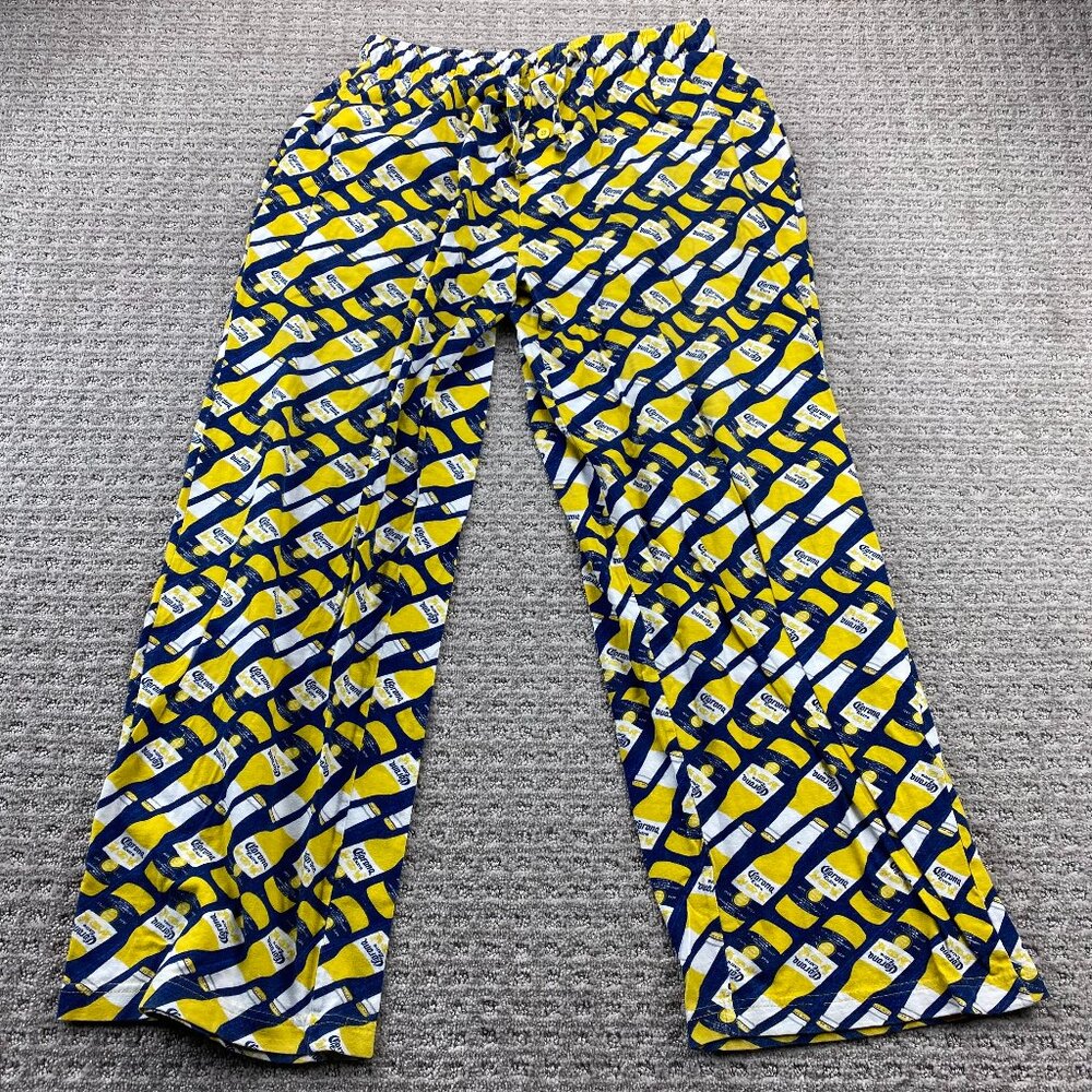 Corona Extra Beer Pajamas Men Size Medium M Yellow Blue All Over Print Sleepwear